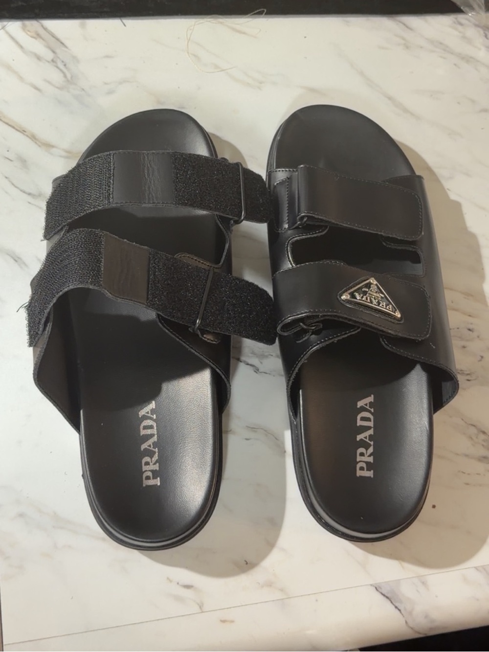 Prada Black Dual-Strap Slide with Triangle Logo.   Size 39,,40,,41,,42 - Picture 2 of 4
